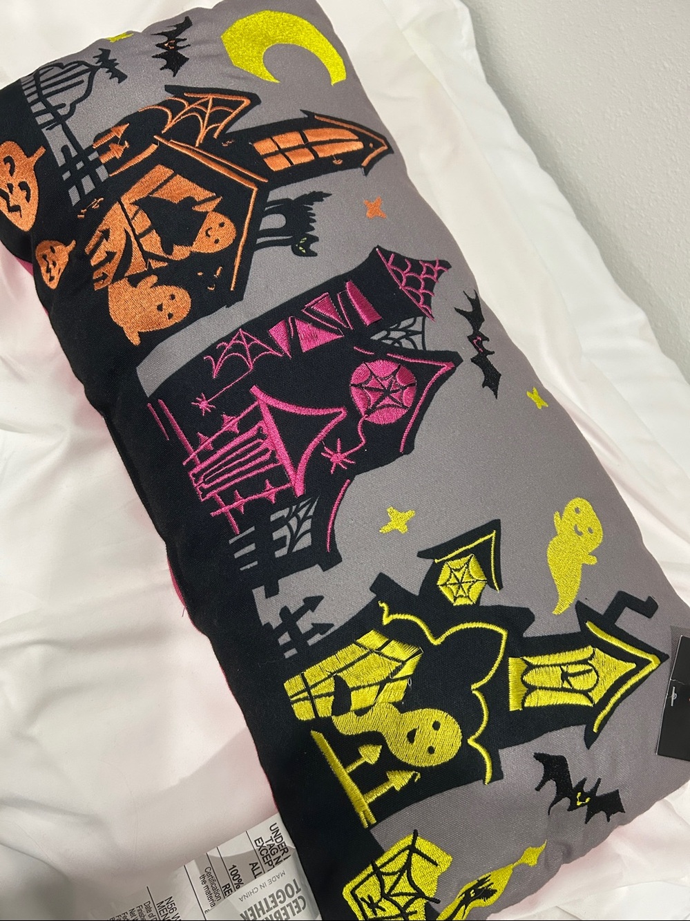 NWT Haunted Village Embroidered Halloween Pillow